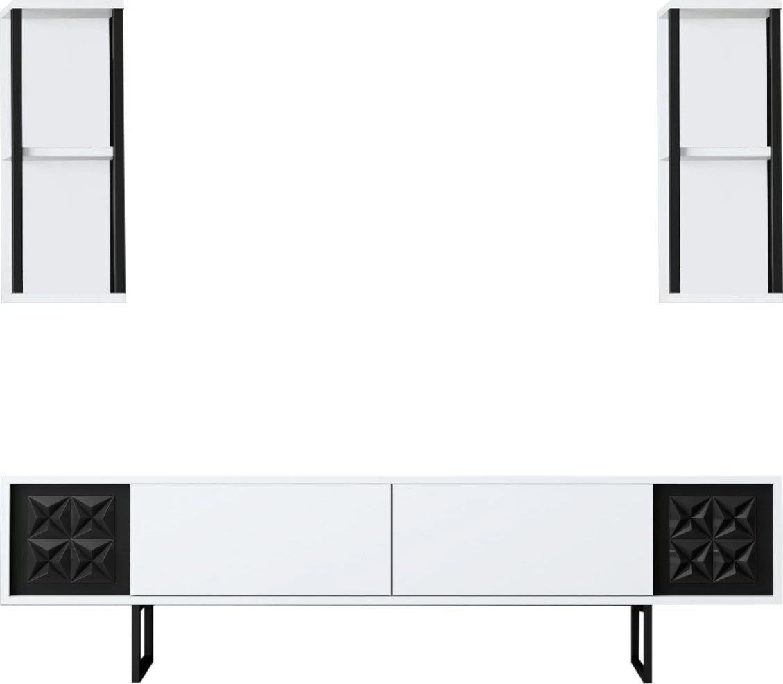 Komodë TV Skye Decor, vijë e zezë, e bardhë, e zezë