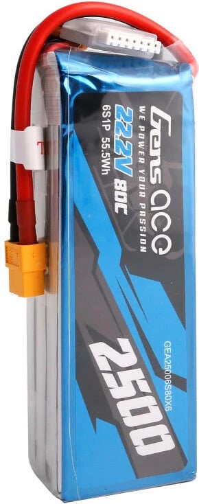 Bateri LiPo Gens ace 2500mAh 22.2V 80C 6S1P me XT60, e kaltër