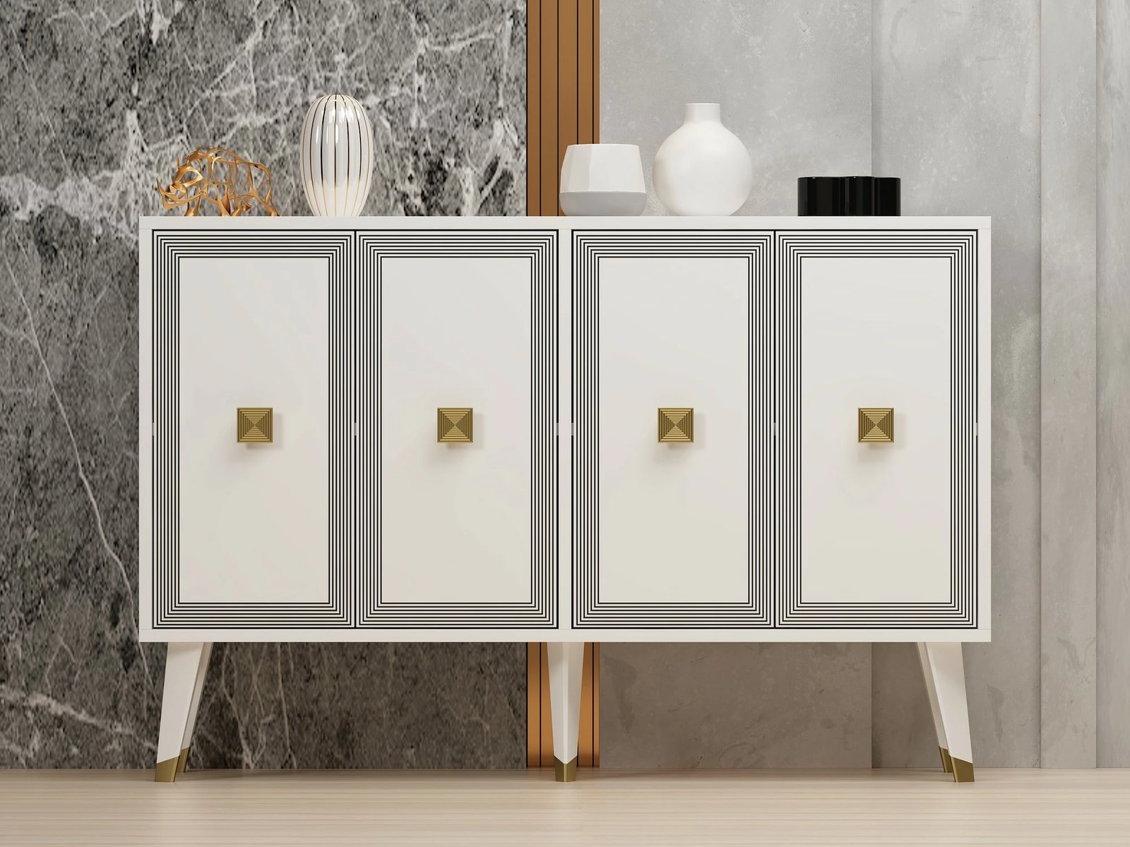 Konsol Skye Decor, Ansel, e bardhë, ari