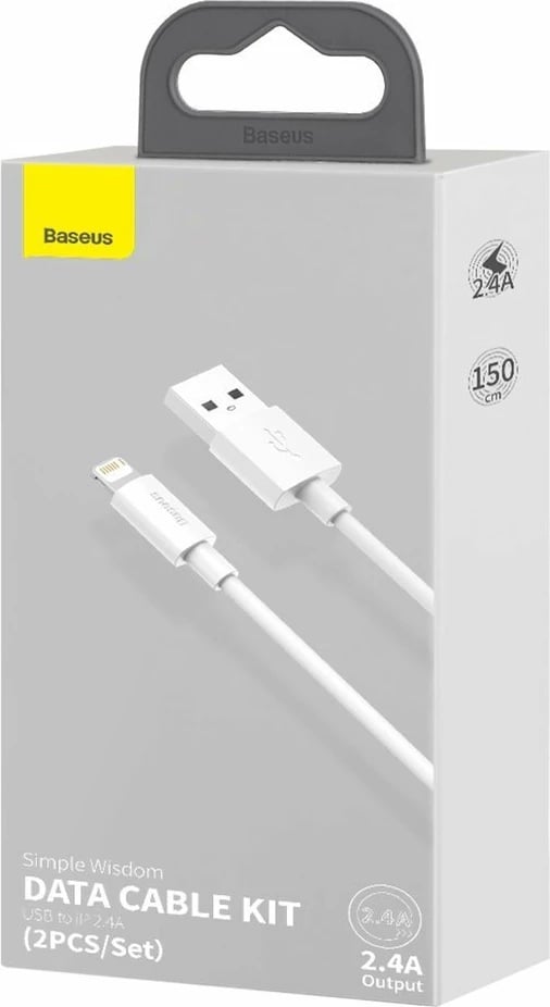 Kabllo USB-Lightning Baseus TZCALZJ-02, 1.5m, Set 2 copë, Bardhë