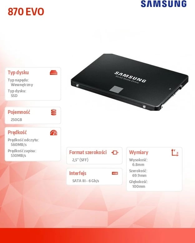 SSD Samsung 870 EVO 250GB, 2.5", SATA III, i zi
