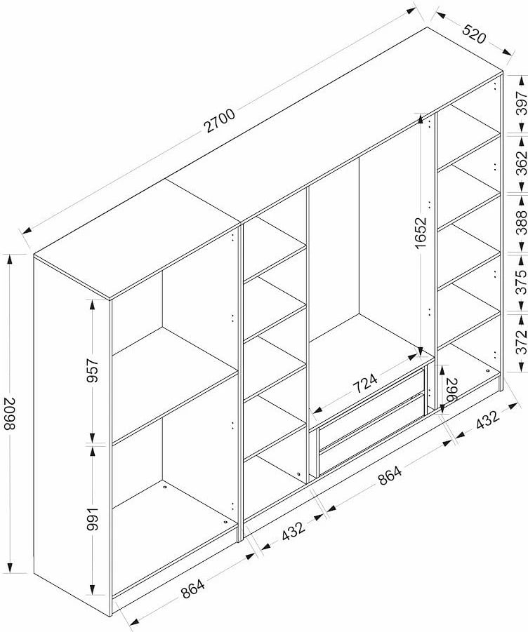Dollap garderobe Skye Decor, Kale Plus, fume, 270x210x52cm