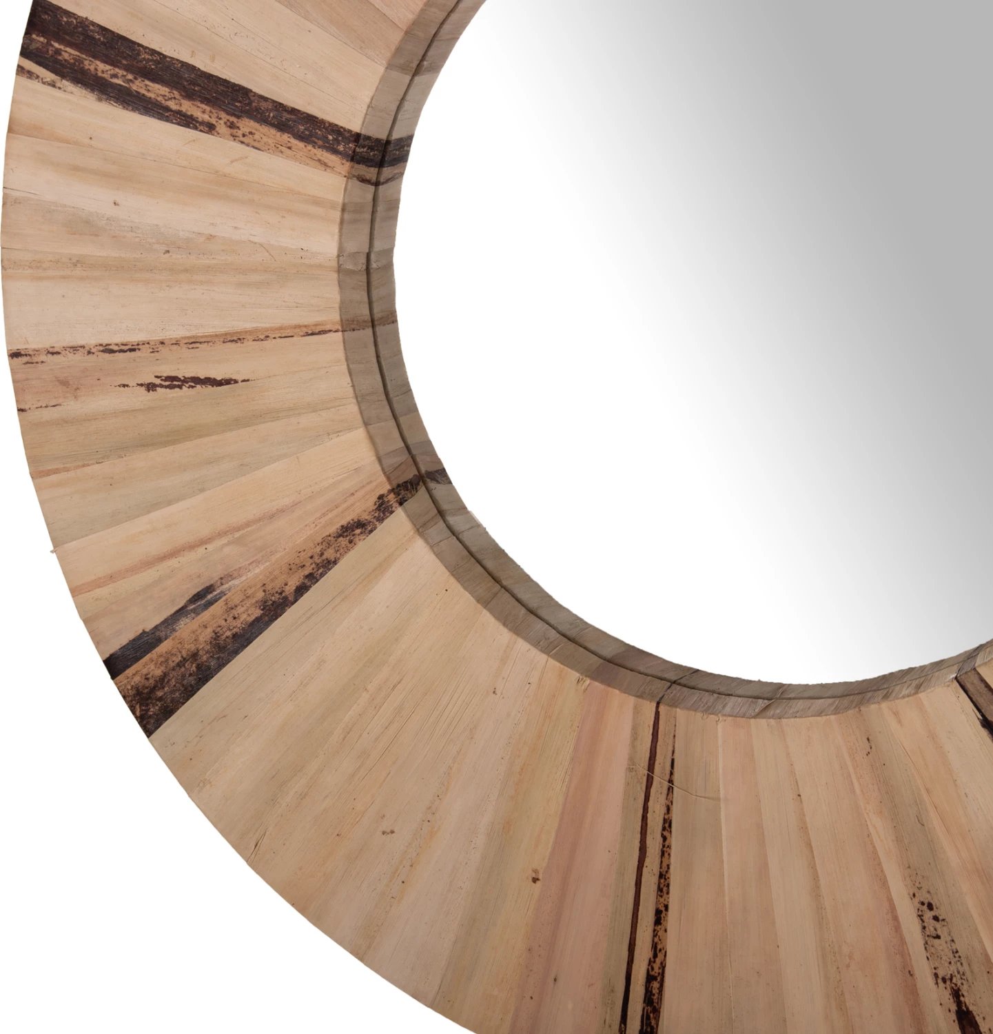 Pasqyrë muri e rrumbullakët, FH7838, kornizë prej fijeve të gjetheve të palmës së tharë, ngjyrë natyrale, Φ80x4cm