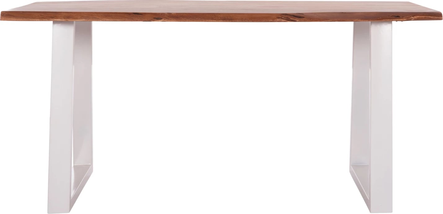 Tavolinë ngrënieje Montana, dru akacie, këmbë të bardha, 160x90x77cm