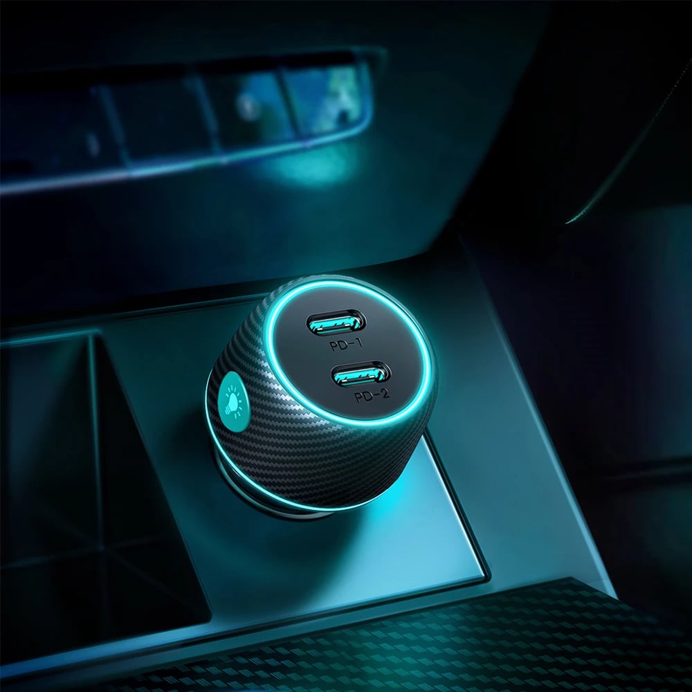 Karikues veture Joyroom JR-CCN02, 2x USB-C, 70W, me ndriçim LED, i zi