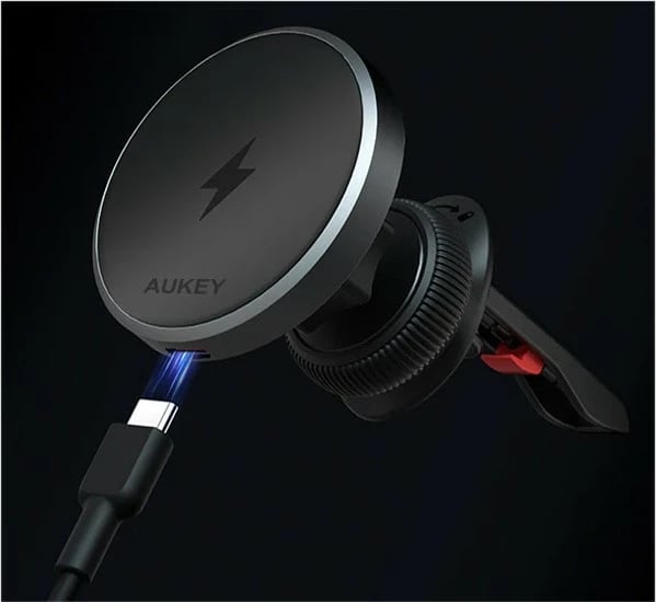 Mbajtës magnetik me karikues wireless AUKEY HD-MC13, Qi2 15W, me kabllo USB-C 1m, Zi