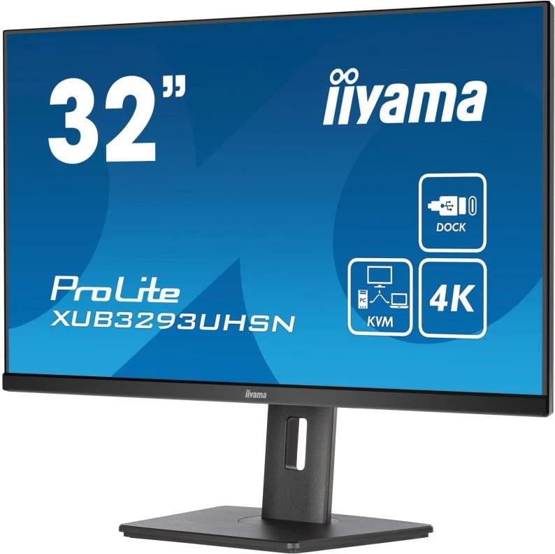 Monitor iiyama XUB3293UHSN-B5 32" 4K IPS USB-C dock me karikim, KVM, LAN e zezë