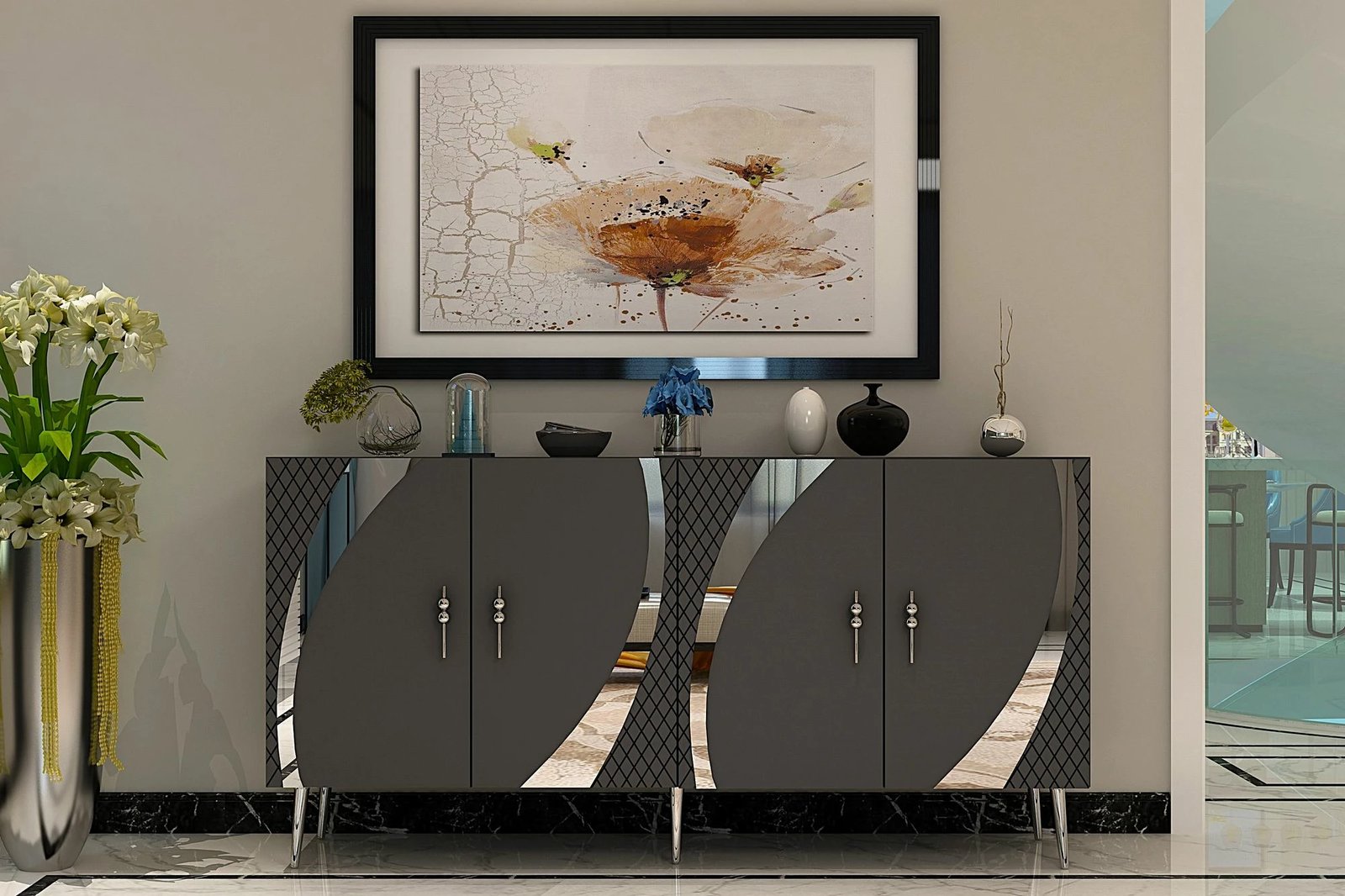 Konsol Skye Decor, ngjyrë antracit dhe argjendi, KB150