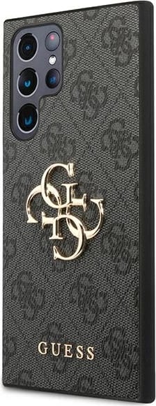 Mbështjellës, Guess, GUHCS22L4GMGGR 4G Big Metal Logo, hardcase TPU/lloj lëkure sintetike, për Samsung Galaxy S22 Ultra S908, gri