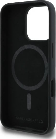 Mbështjellës Karl Lagerfeld Silicone Case Heads Print MagSafe për iPhone 16 Pro Max, Zi