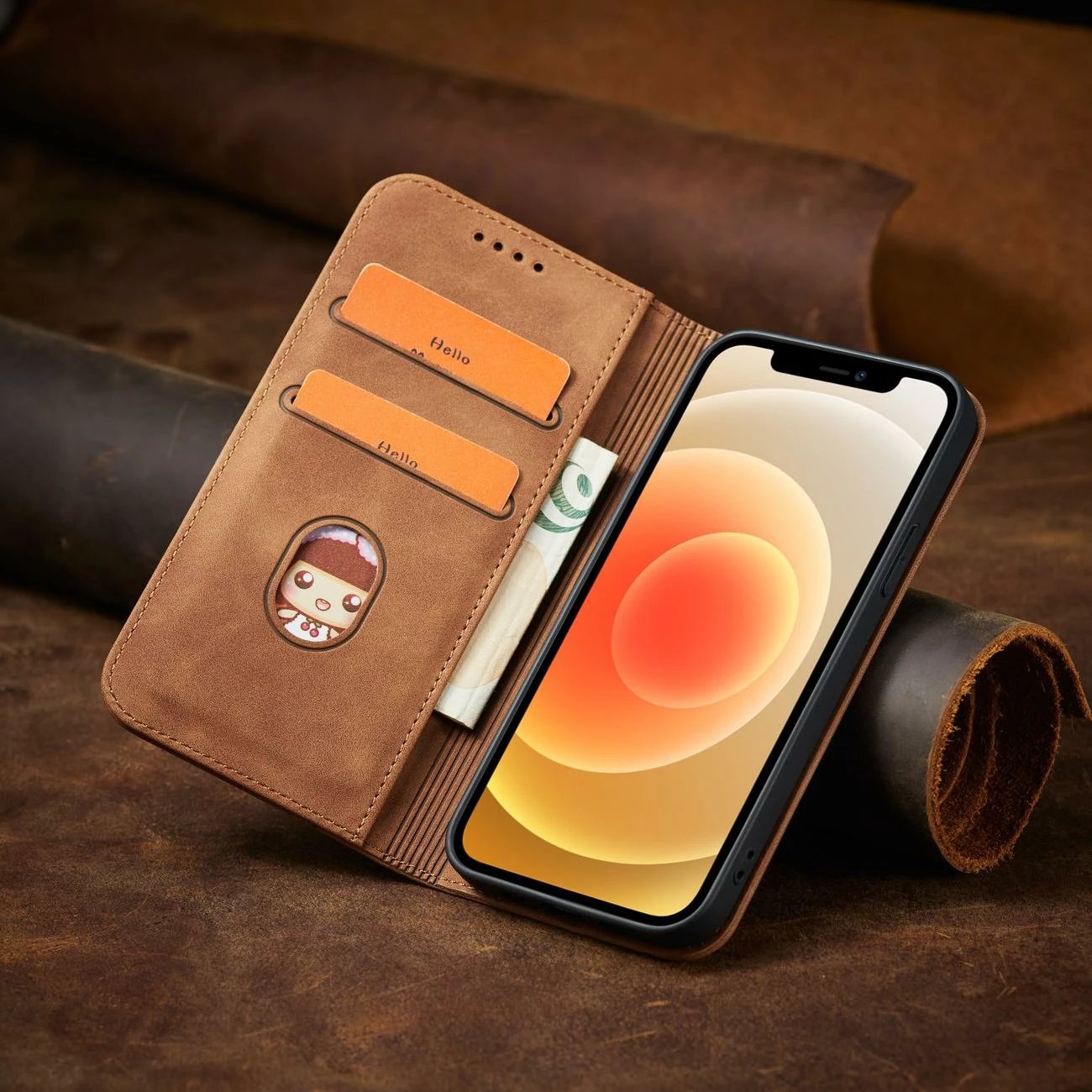 Mbështjellës Hurtel Magnet Fancy Case për iPhone 12 Pro Max, me portofol dhe mbajtëse, Kafe Mbështjellës Hurtel Magnet Fancy Case për iPhone 12 Pro Max, me portofol dhe mbajtëse, Kafe