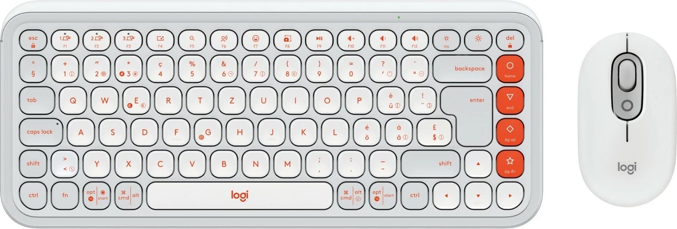 Tastierë dhe Maus Logitech POP ICON COMBO, Wireless, Bluetooth, QWERTZ, Portokalli, Bardhë