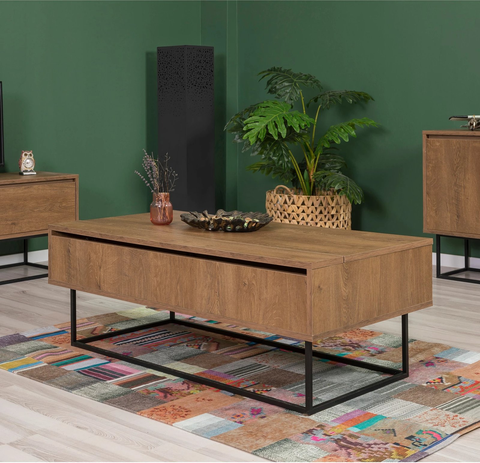 Set mobiljesh për dhomë dite, ngjyrë arre dhe e zezë, Skye Decor, Laxus Takım 17