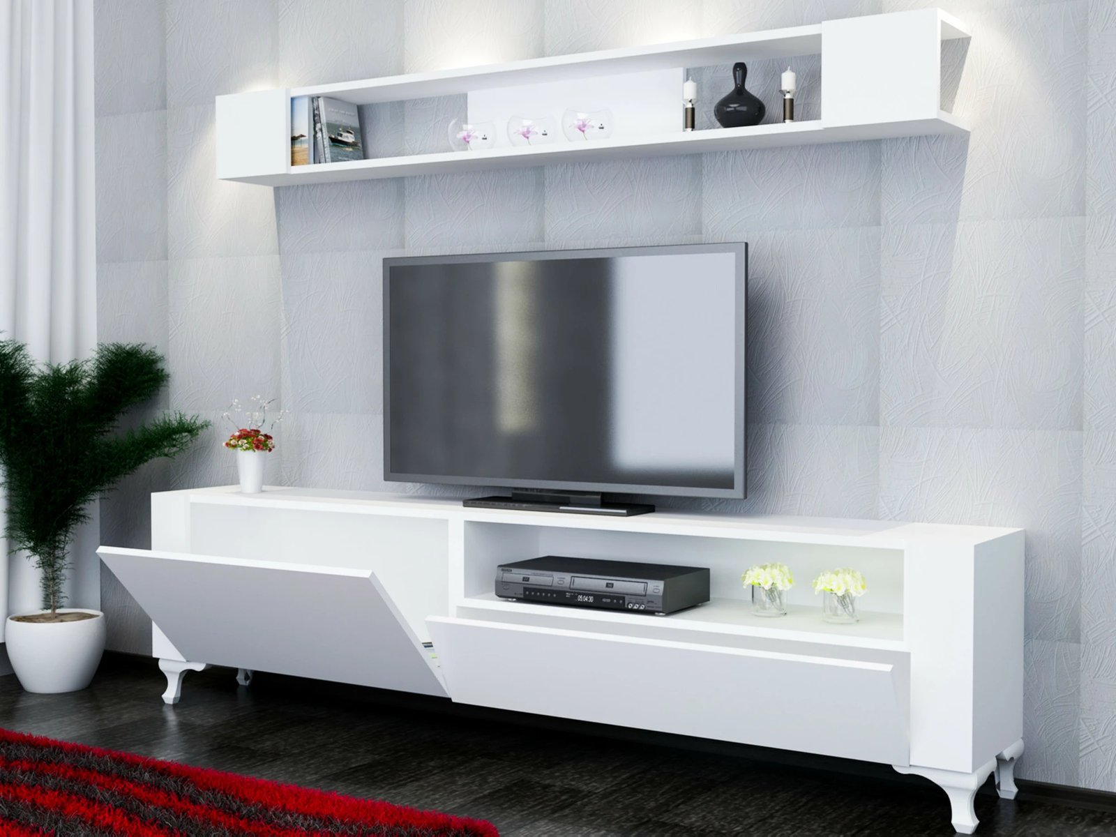 Komodë TV Hanah Home, e bardhë, me raft muri