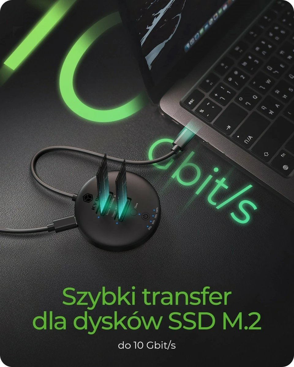 Stacion klonimi & docking IcyBox IB-1612MCL-C31 për 2x NVMe M.2 SSD, i zi