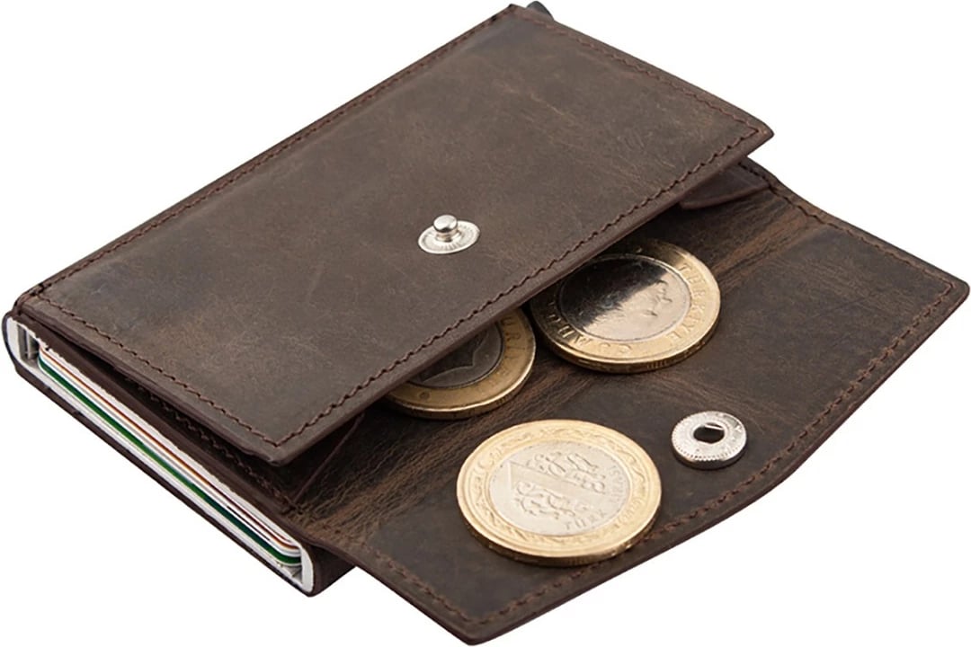 Portofol për burra, lëkurë natyrale, ngjyrë kafe, Zoozie Bags, Pera