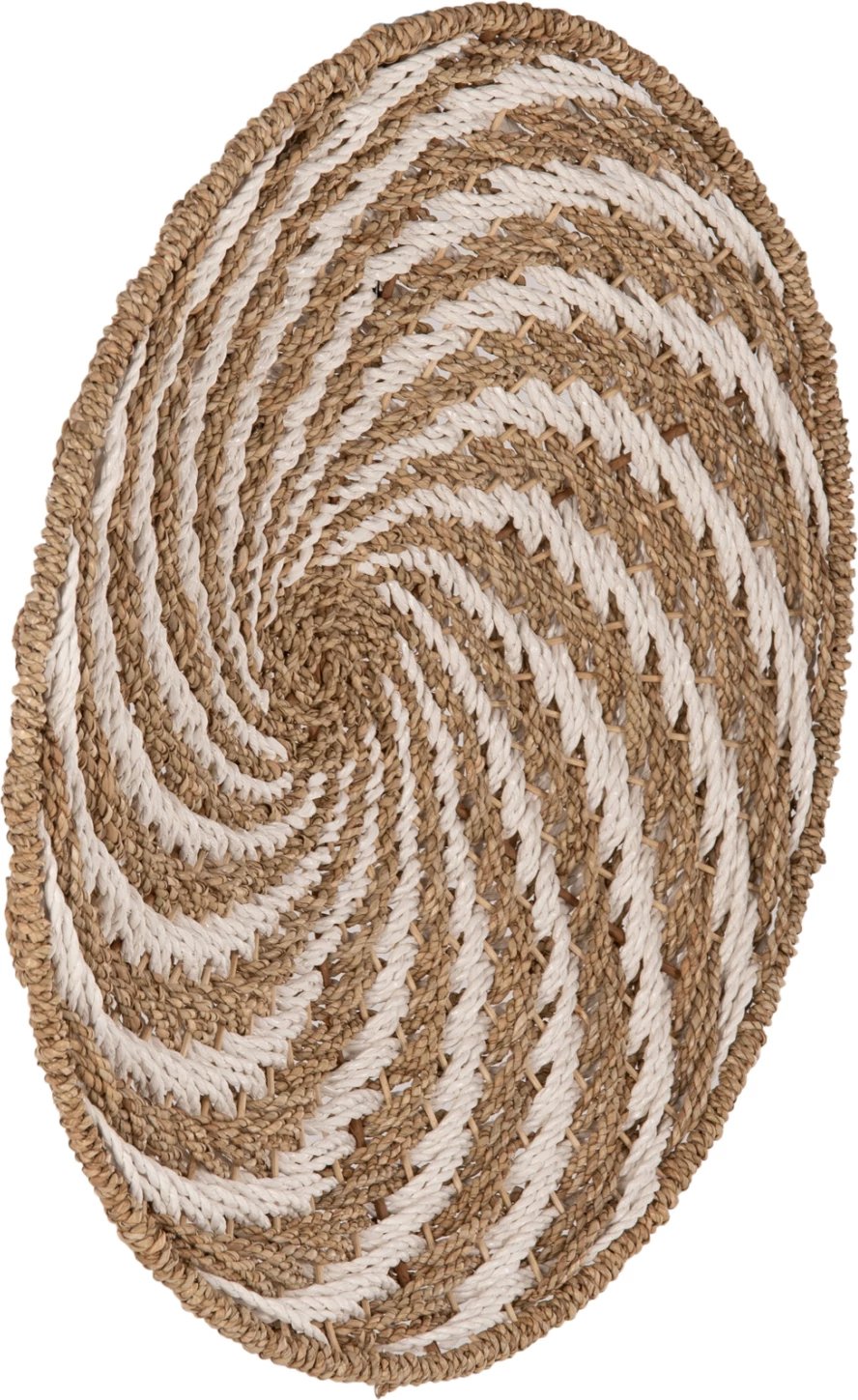 Dekor muri i rrumbullakët, pamje spirale, rush-mat, ngjyrë e bardhë dhe natyrale, FH7830.01, Φ61x3 cm