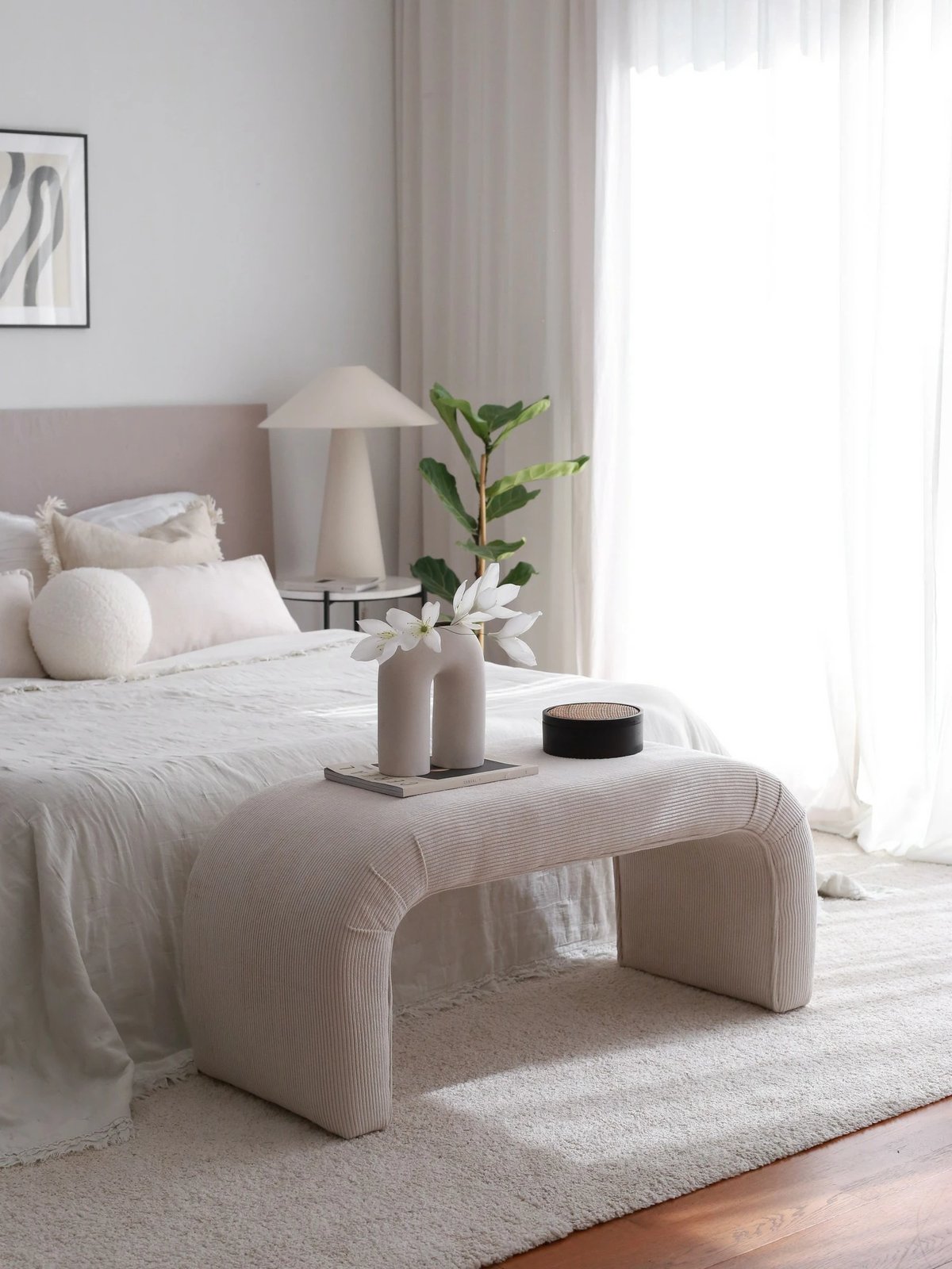 Pouf Atelier del Sofa, Nu Bench fitilli, ngjyrë e bardhë