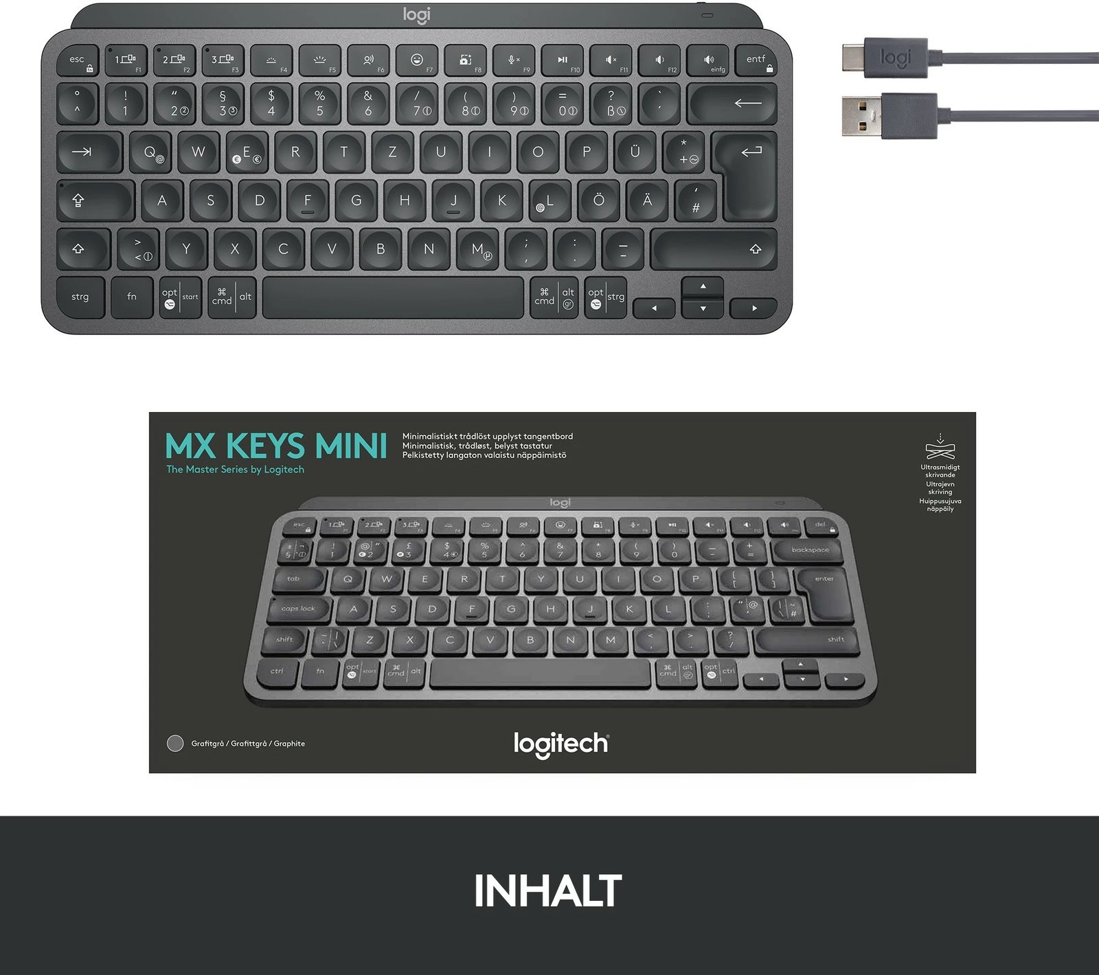 Tastierë Logitech MX Keys Mini, wireless, e ndriçuar, gri e errët