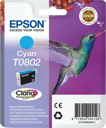 Toner Epson Hummingbird Singlepack Cyan T0802, 7.4 ml, Cyan
