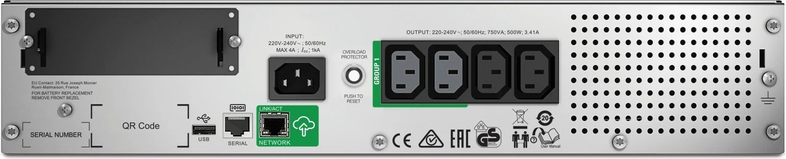 Kasë UPS APC SMT750RMI2UC, 750VA/500W, 2U, SmartConnect, zi/argjendtë