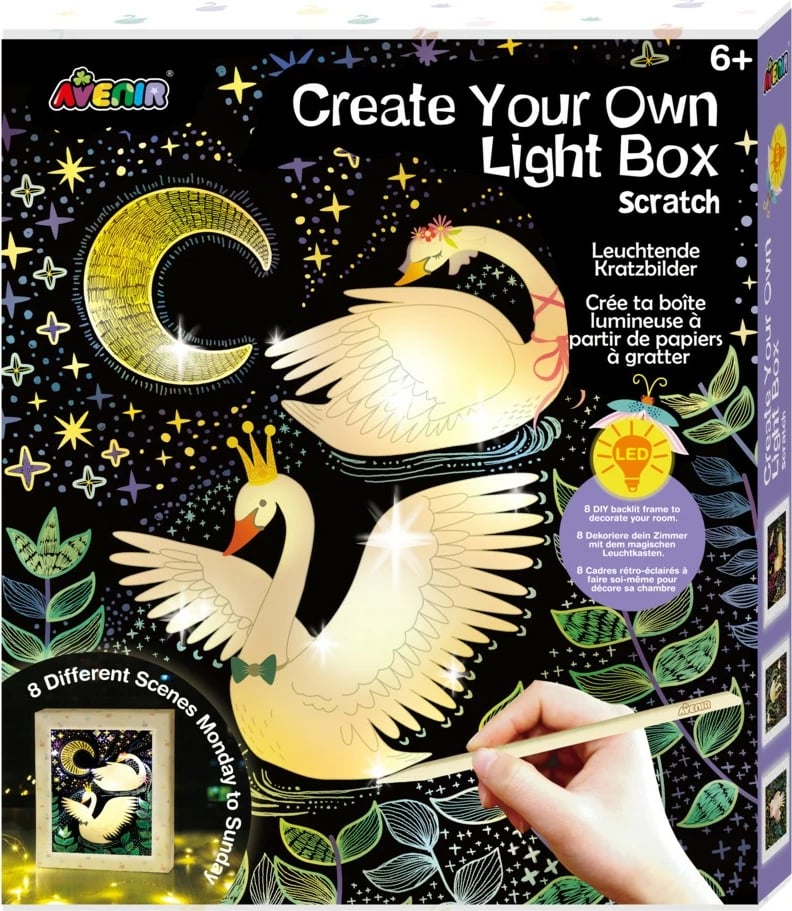Set kreativ MG DYSTRYBUCJA Create Your Own Glowing Frame, me 8 vizatime për gërvishtje, me dritë LED