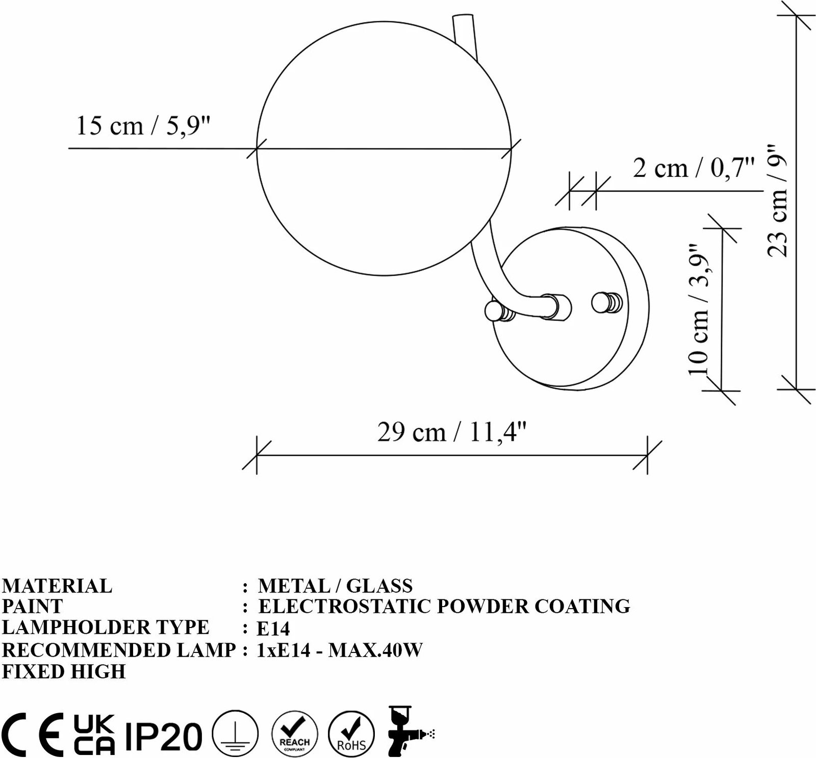 Llambë muri Opviq, Antler - 15016, metal e zi, kapak qelqi, 15x29x23cm Llambë muri Opviq, Antler - 15016, metal e zi, kapak qelqi, 15x29x23cm