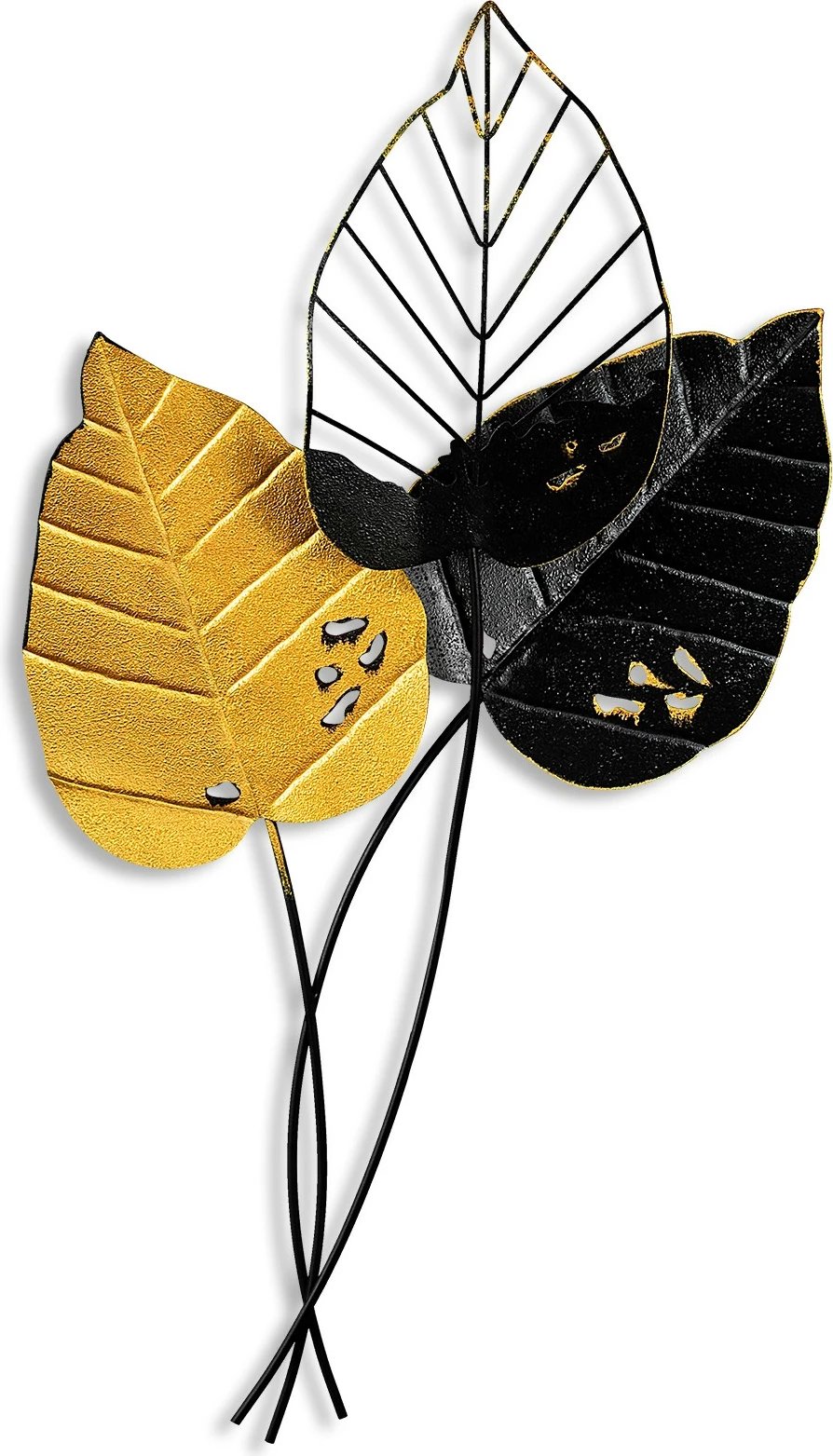 Aksesor dekorativ metalik për mur, Wallity, Fall 2, verdhë dhe e zezë, 45x85cm