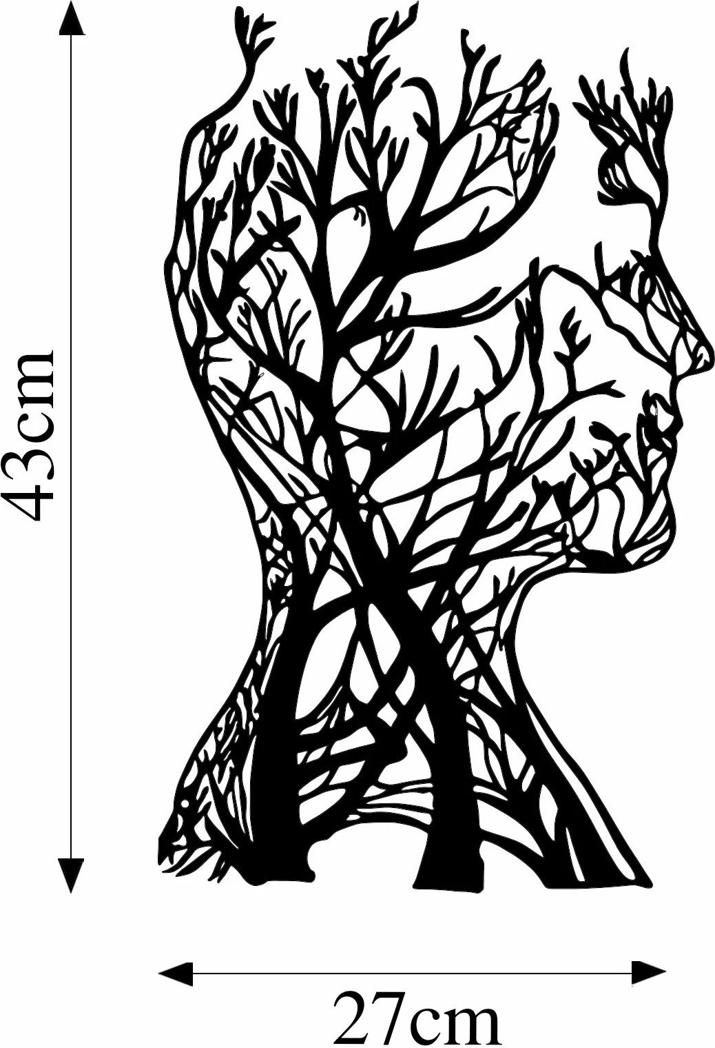 Aksesor dekorativ metalik për mur, Tree Man, Wallity, 27x43cm