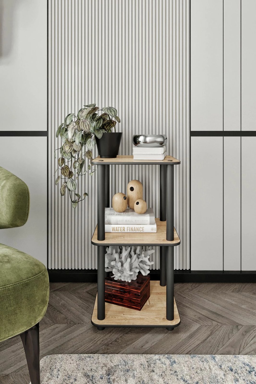 Raft librash Skye Decor, 3 kate, katror, ngjyrë lisi