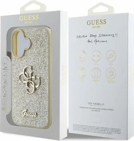 Mbështjellës Guess Fixed Glitter Big 4G për iPhone 16, Ari Mbështjellës Guess Fixed Glitter Big 4G për iPhone 16, Ari