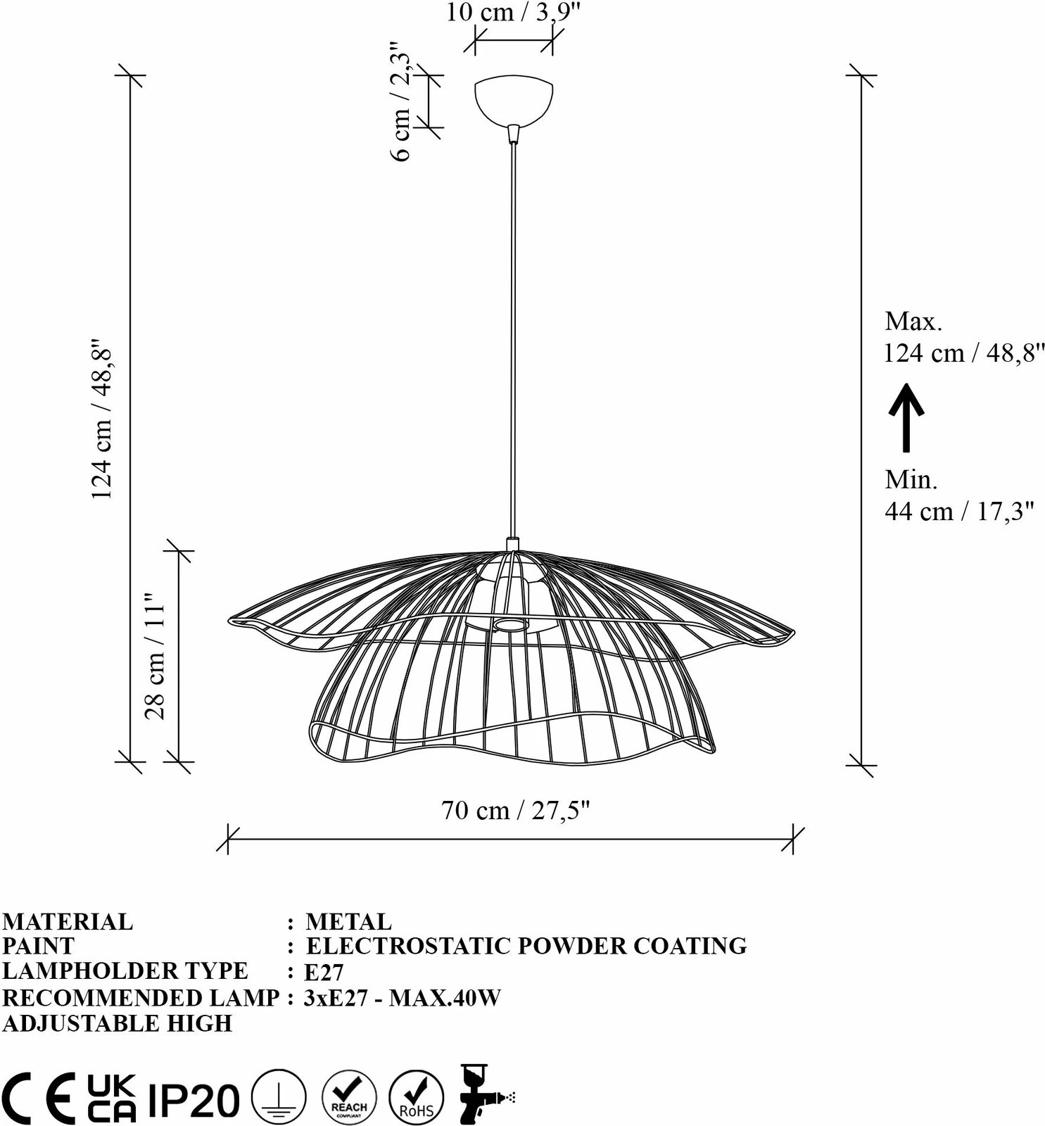 Llambë tavani Opviq, Mantar - 6500 - 3 - XL, e zezë Llambë tavani Opviq, Mantar - 6500 - 3 - XL, e zezë