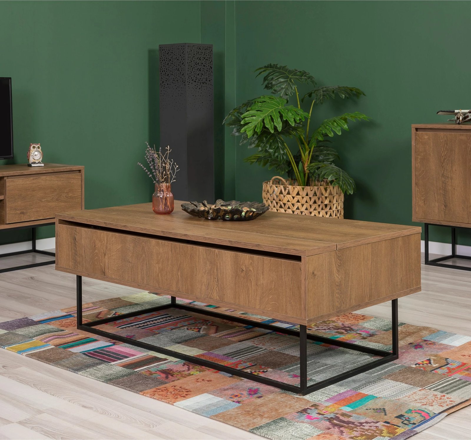 Set mobiljesh për dhomë dite, ngjyrë arre dhe e zezë, Skye Decor, Laxus Takım 23