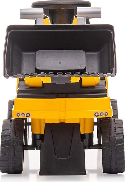 mjet ride-on ngarkues, Milly Mally CAT, timon me zë borie, dy blloqe kundër përmbysjes, magazinim nën ulëse, 12–36 muaj, deri 25 kg, e verdhë