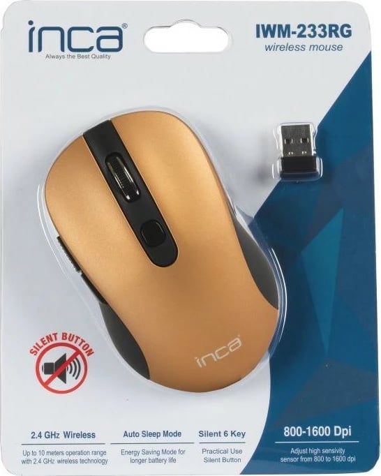 Maus wireless Inca IWM-233RG, 1600 DPI, 6 butona, gold