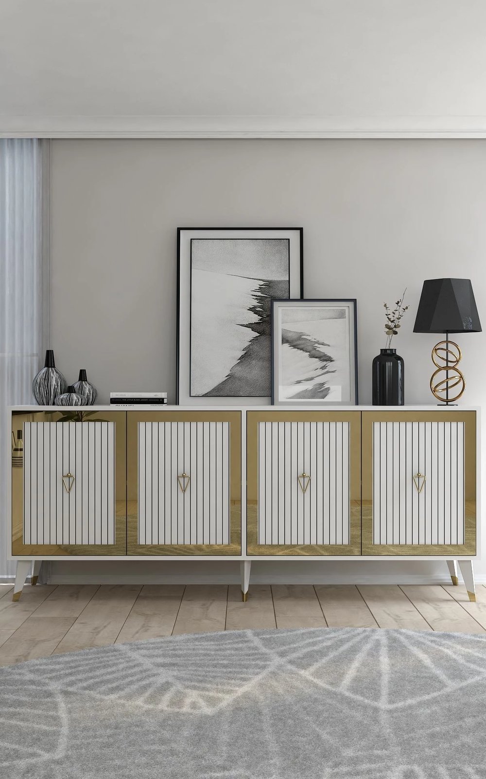 Konsolë dekorative, e bardhë dhe ari, Skye Decor, 180x78.6x35cm