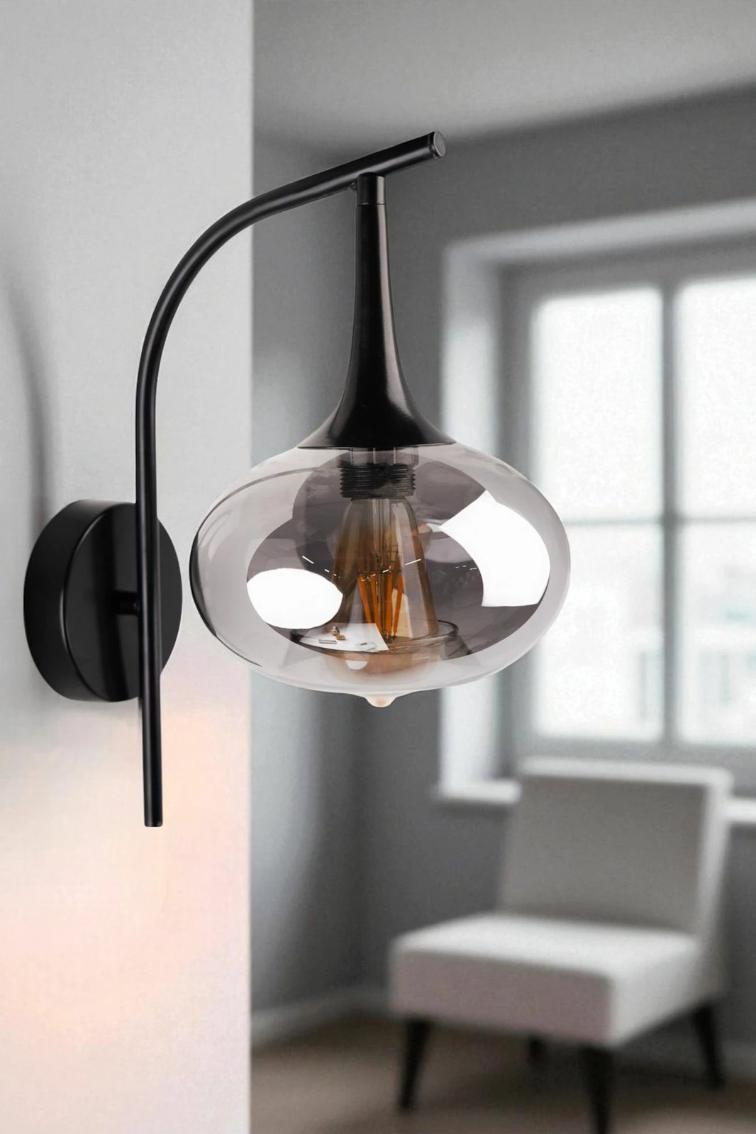 Llambë muri Opviq, metal dhe xham, gri e zezë, 9049-1A