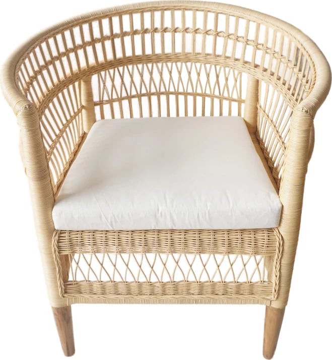 Fotel Necorian, dru tik, pe ratan natyral, jastëk i bardhë, 80x70x87cm