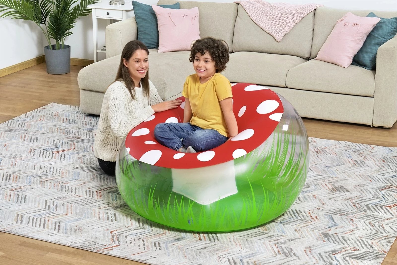 Karrige fryrëse për fëmijë Bestway Mighty Mushroom, PVC, e bardhë/transparente