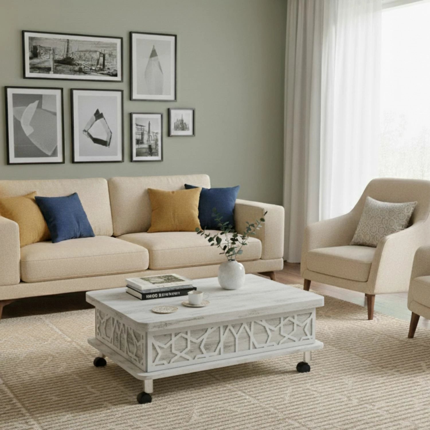 Tavolinë kafeje Skye Decor, ngjyrë e bardhë antike, ADT