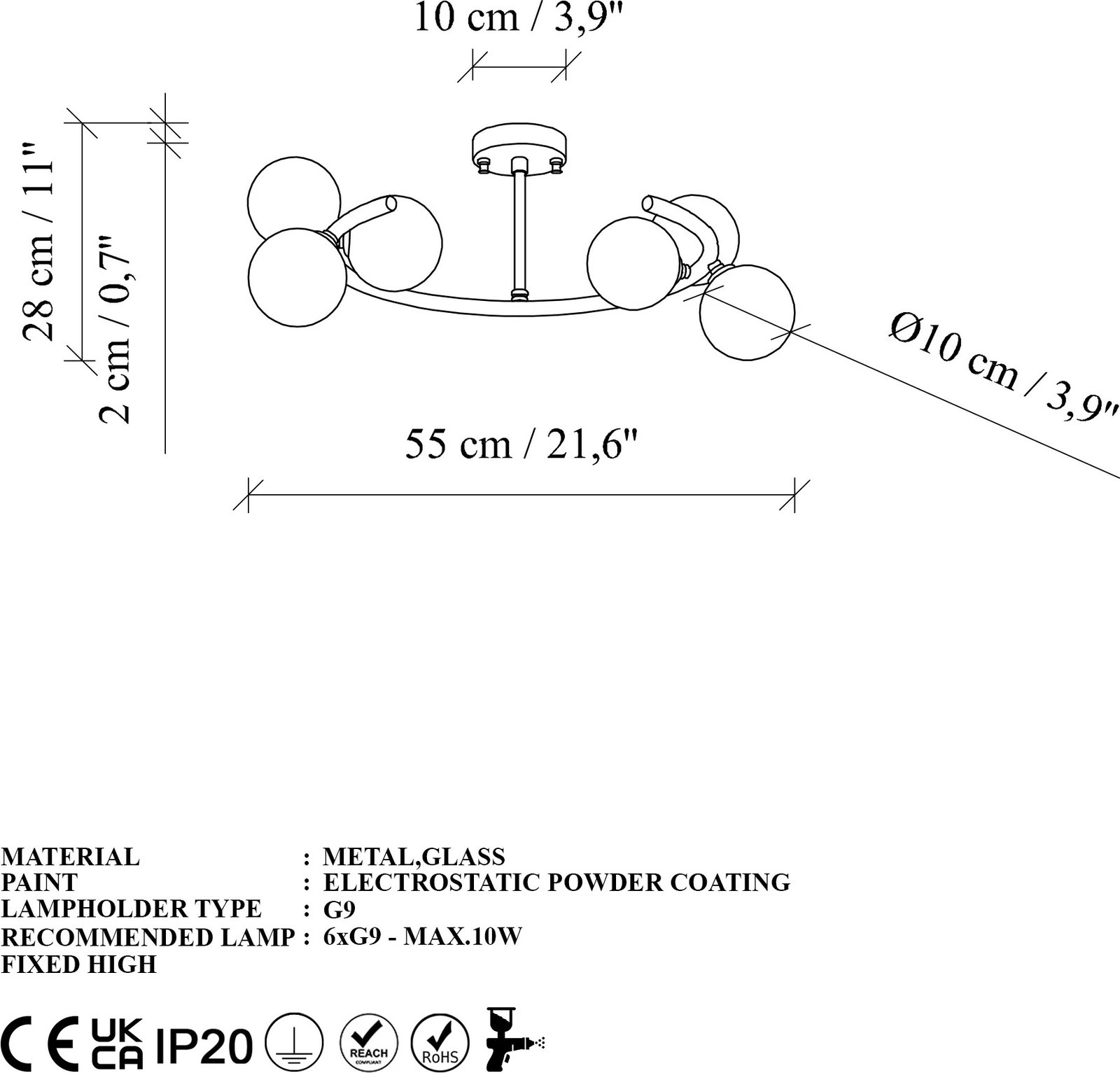 Llambë tavani Opviq, Luminar - 14141, ngjyrë ari, 55x50x30cm