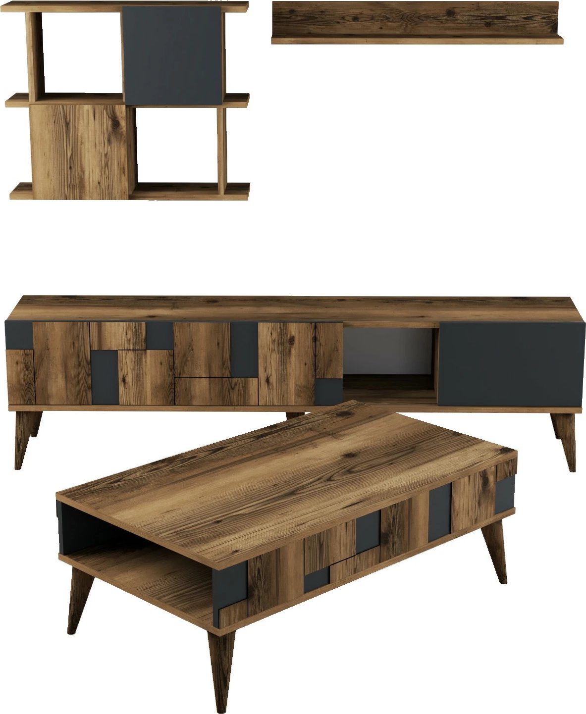 Set mobiljesh për dhomë dite, Madrid, ngjyrë arrë dhe antracit