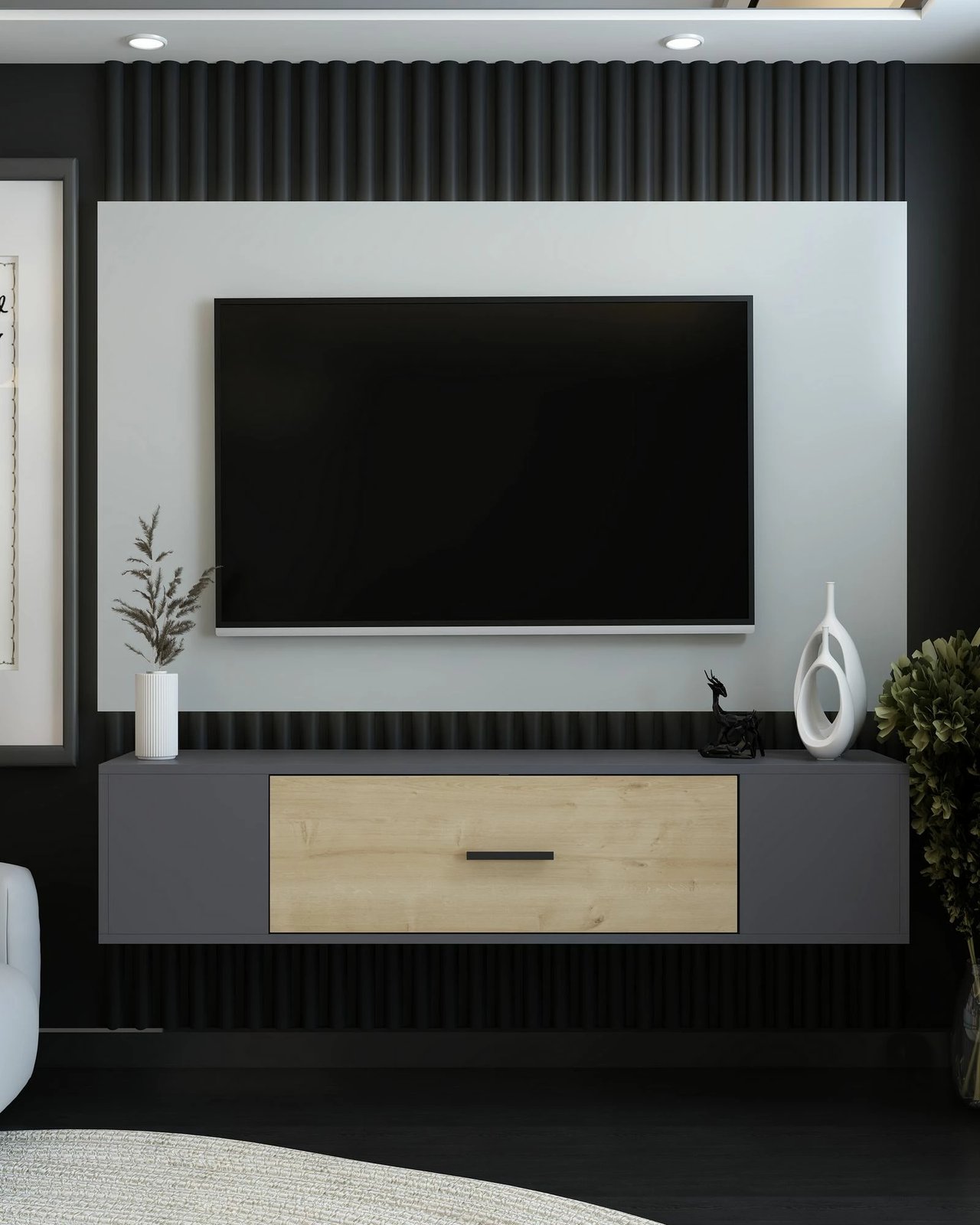 Komodë TV Skye Decor, antracit, lisi sapphire