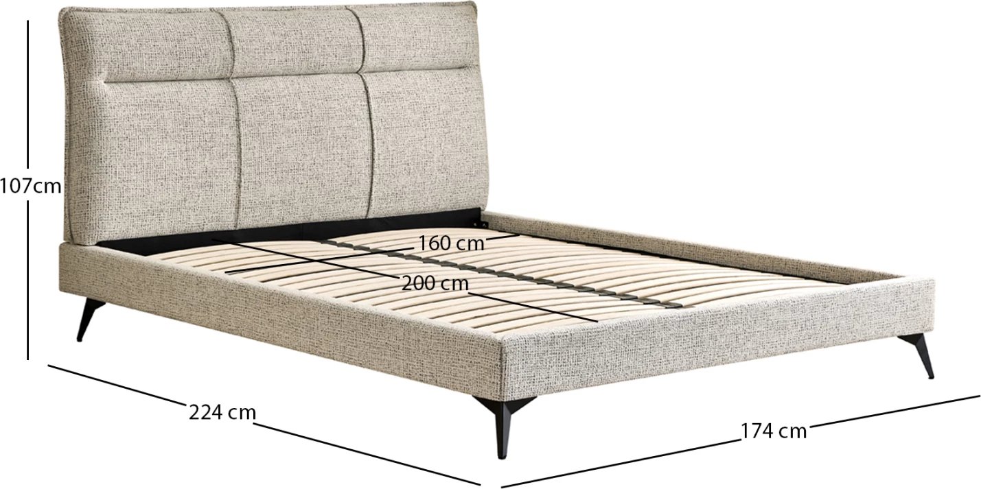 Krevat dopio LIGNUM, stof bezhë, këmbë metalike të zeza, për dyshek 160x200cm