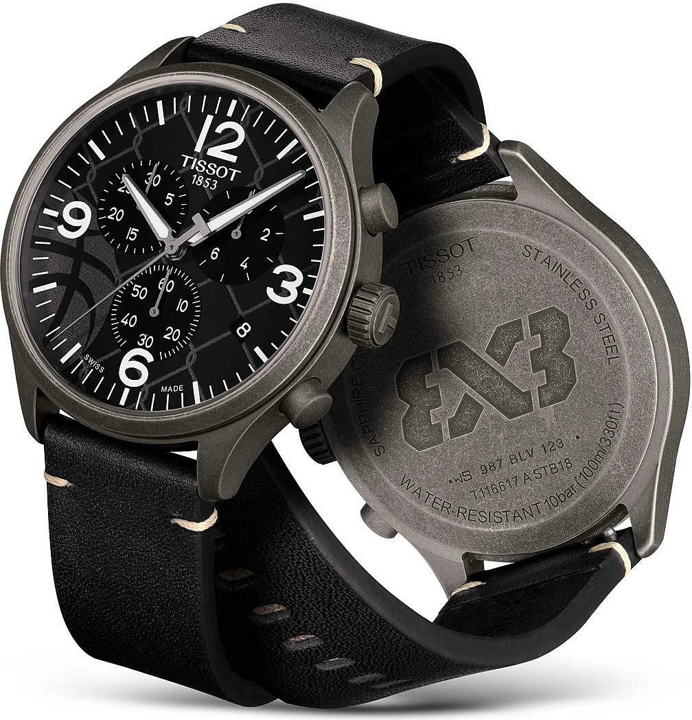 Orë dore për meshkuj TISSOT CHRONO XL 3X3 STREET BASKETBALL, e zezë
