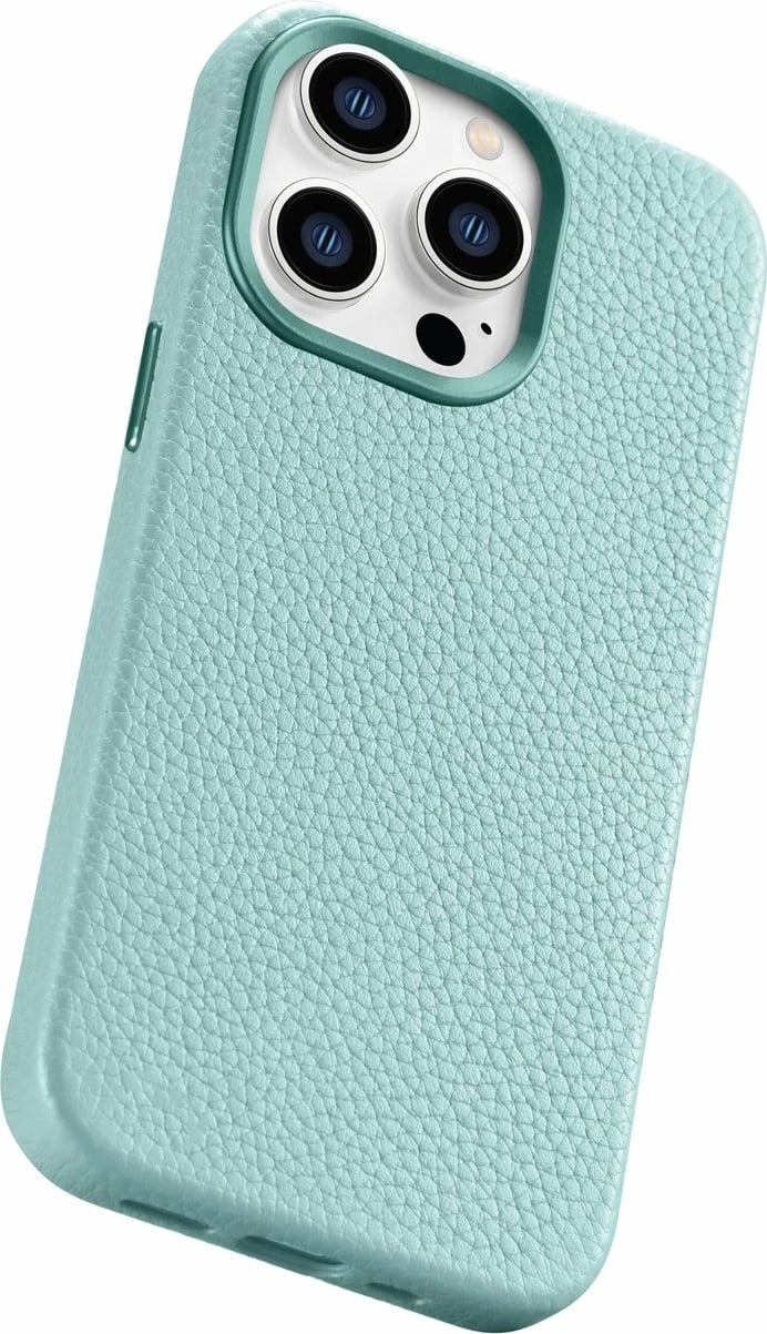 Mbështjellës iCarer Litchi Premium për iPhone 14 Pro, lëkurë natyrale, MagSafe, Jeshil