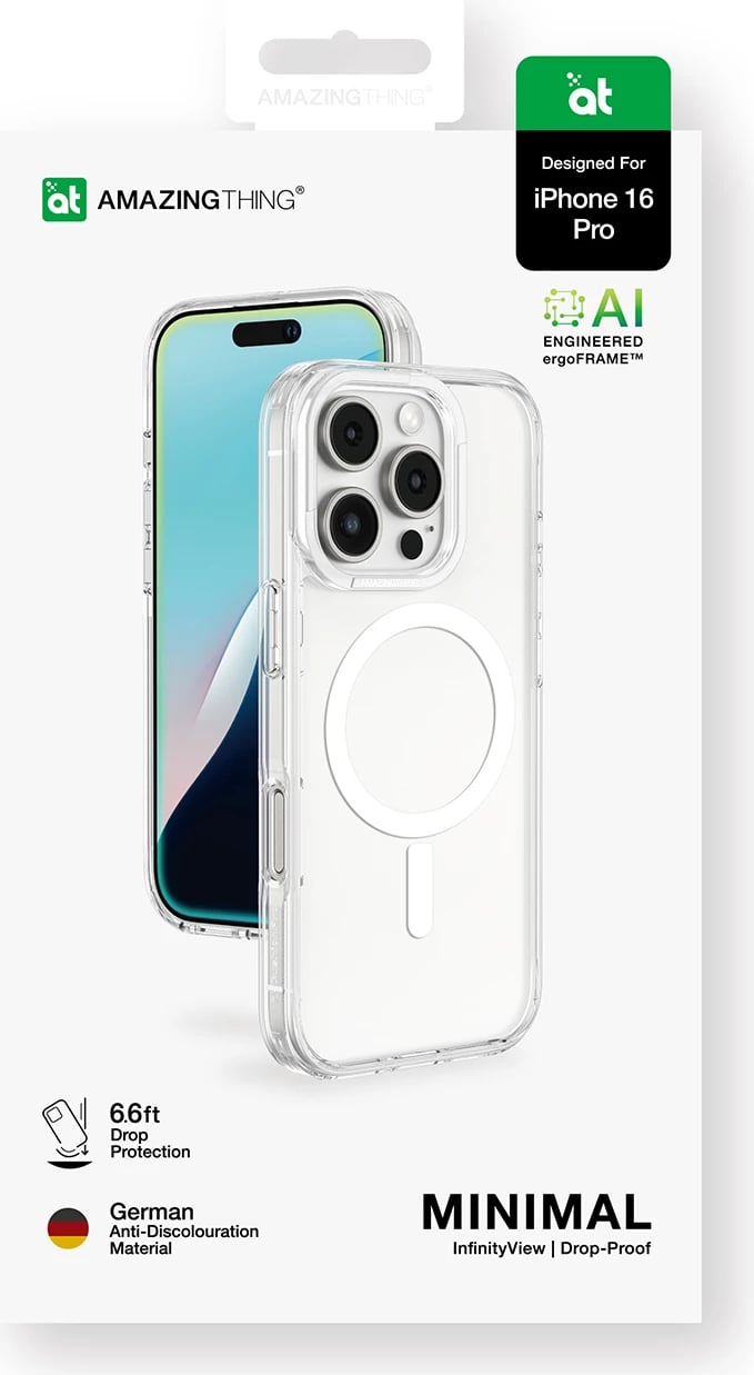 Mbështjellës AmazingThing Minimal Mag Case me unazë magnetike për iPhone 16 Pro, Transparent