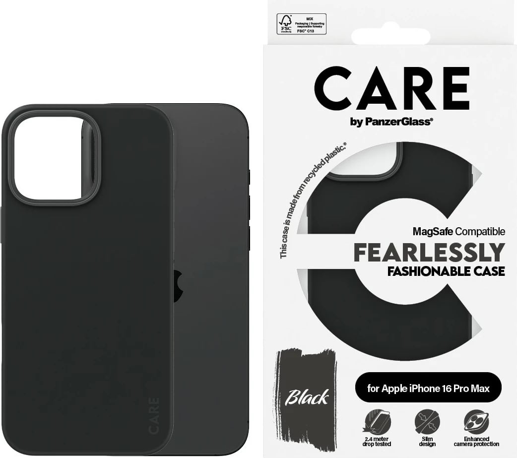 Mbështjellës PanzerGlass CARE Case Fashion MagSAFE për iPhone 16 Pro Max, i zi