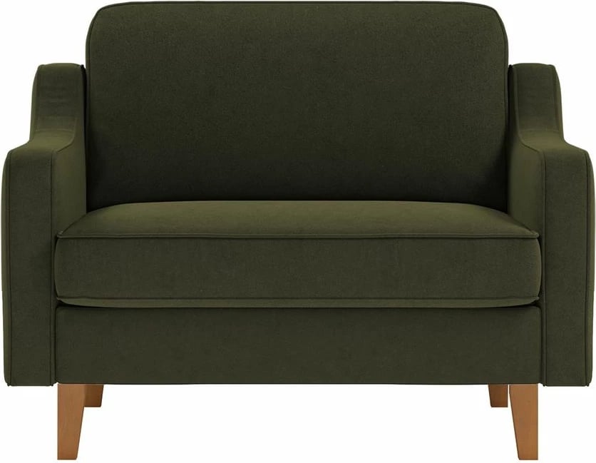 Divan një vendësh Robin, ngjyrë jeshile vaji, këmbë druri arre