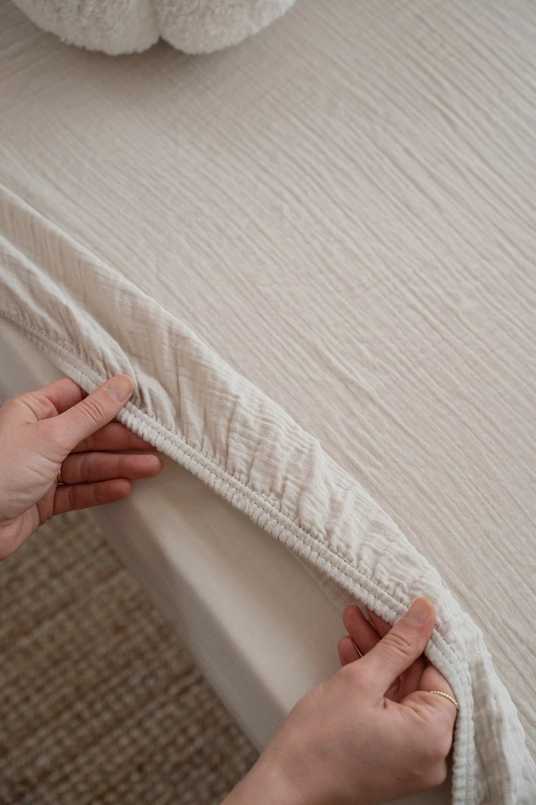 Çarçaf i shtrirë për foshnje, muslin pambuku, ngjyrë bezhë, 60x120cm